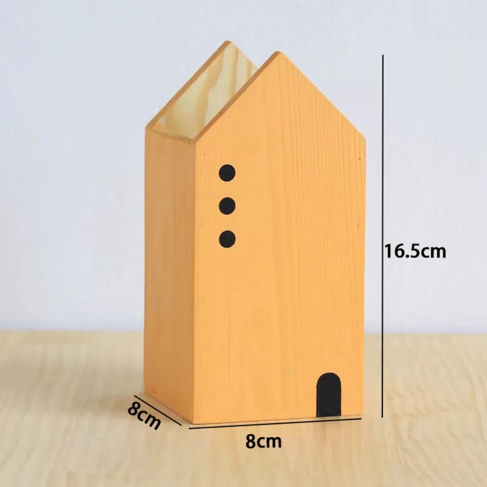 

New Cartoon House Wooden Pen Holder Handcraft Minimalist Makeup Brush Storage Organizer Gift Pencil Container Desktop