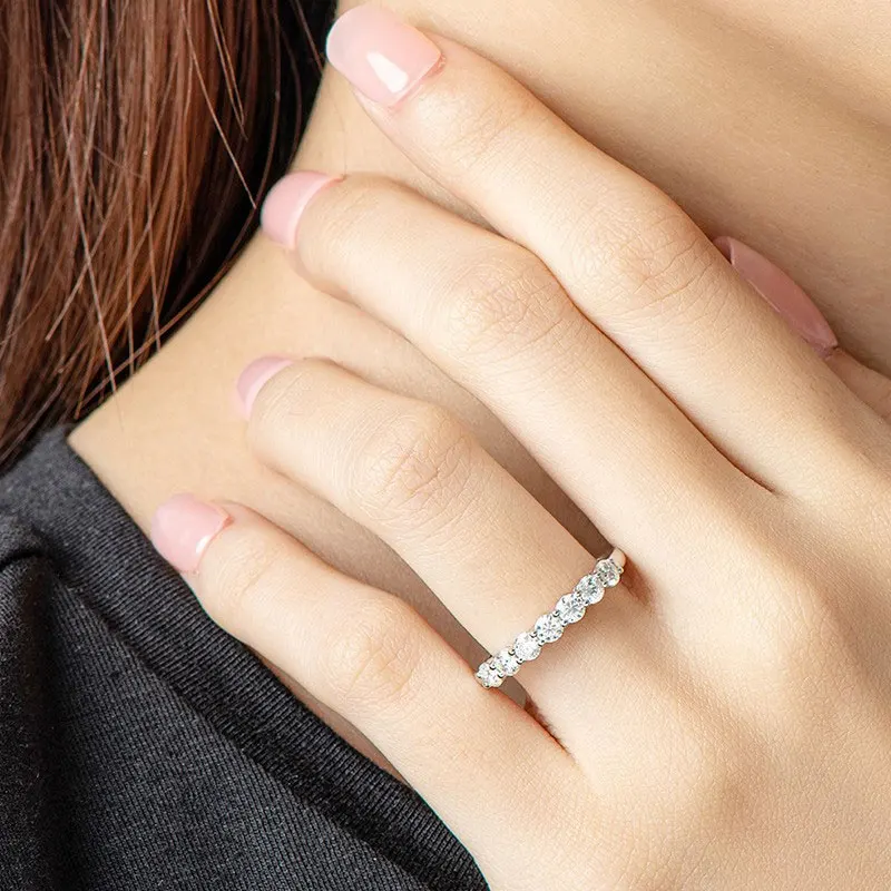KNOBSPIN 3mm D Color Moissanite Ring s925 Sterling Sliver Plated 18k White Gold Eternity Band Wedding Engagement Rings For Women