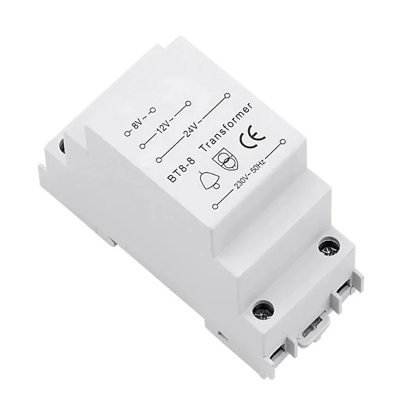White DIN Rail Mount Doorbell Transformer 230V AC Input Multi 8V 12V 24V Output Bell Power Transformer for Wired Video Doorbell