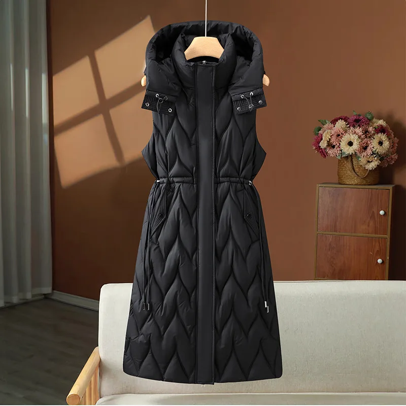 Women Long Puffer Vest Casual Sleeveless Puffy Padded Jacket Hooded Women Quilted Button Down Zip Up Sleeveless Vests Outerwear