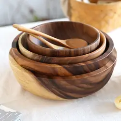 Eco-Friendly Polishing Fruit Bowl, Salad Bowl, Japanese Practical Wooden Soup Bowl, Kitchen Supplies, Cutlery Basin, Good Grade