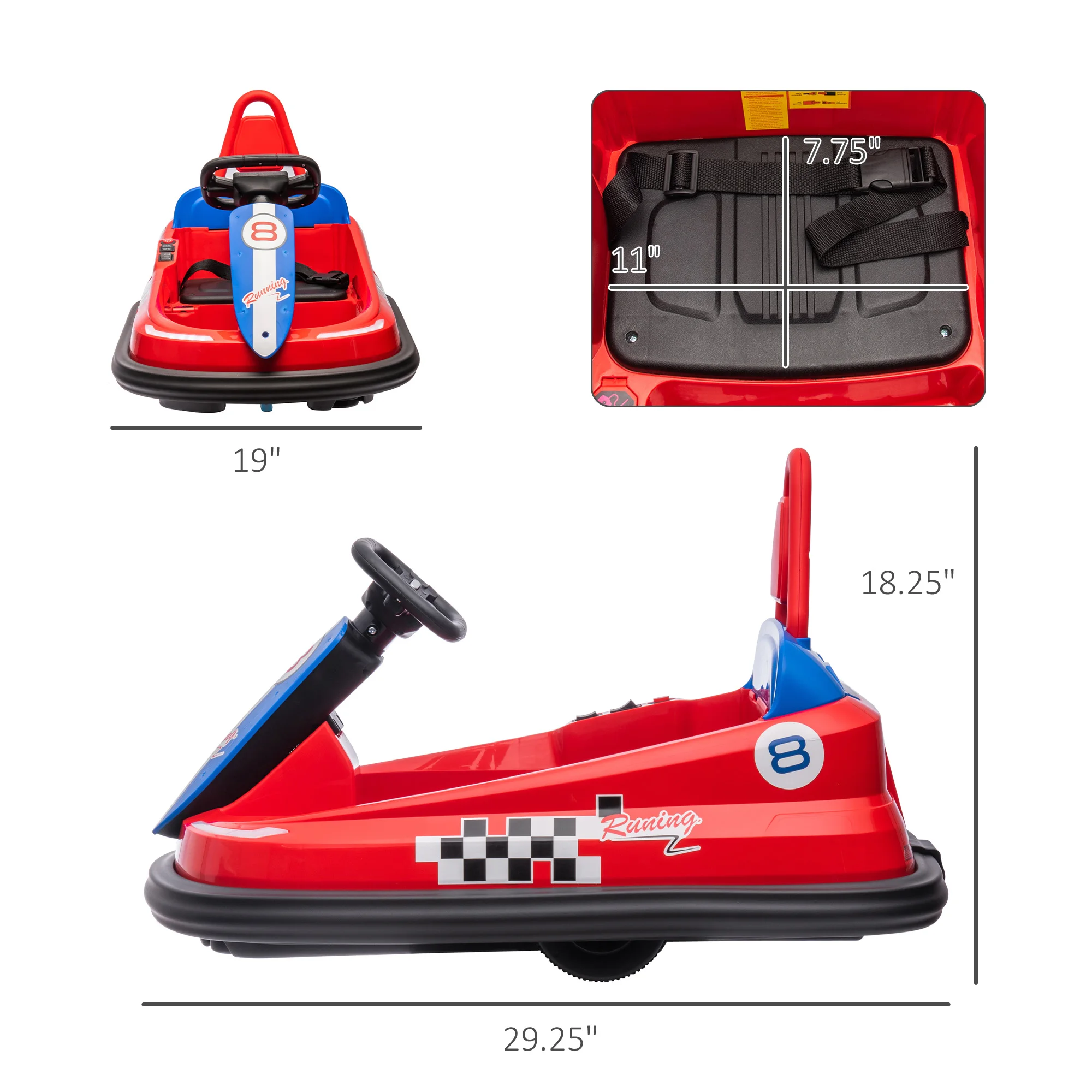 Kids Electric Ride On Toy 6V Car with EVA Tires Safety Belt Music LED Lights Remote Control Outdoor Play Gift for Kids Safe Play view 5