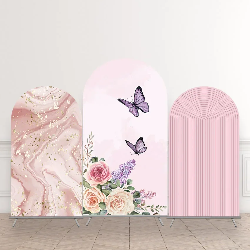 Mehofond Background Custom Elastic Double-Sided Arch Covers Pink Marble Wedding Baby Shower Birthday Party Backdrop Decor Photo