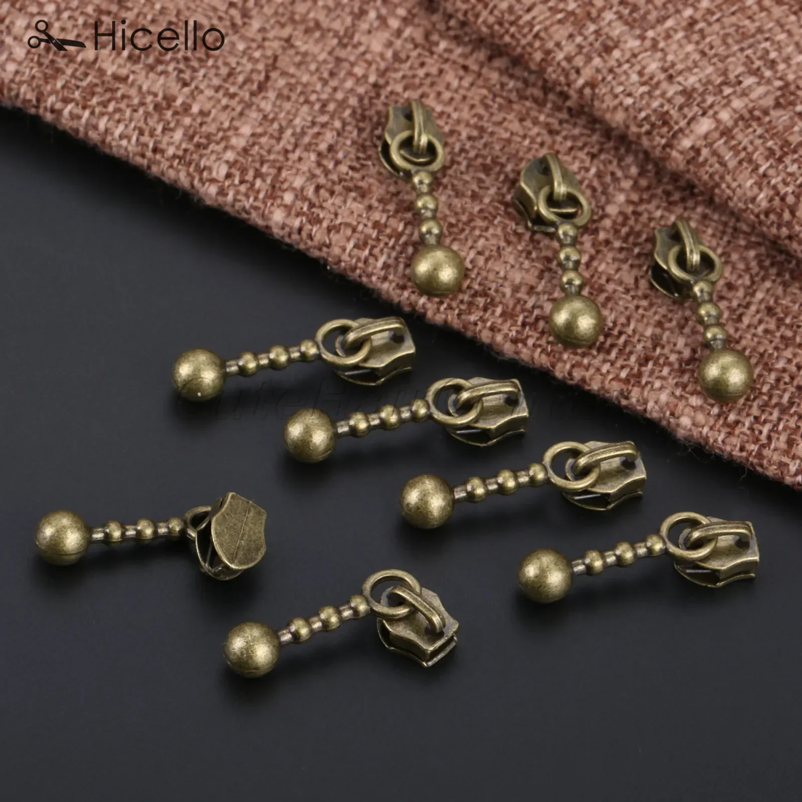 20pcs/lot Zipper Sliders Metal 3# Nylon Zippers Replace Pulls Drop Shape Antique Bronze DIY Craft Sewing Accessories Hicello