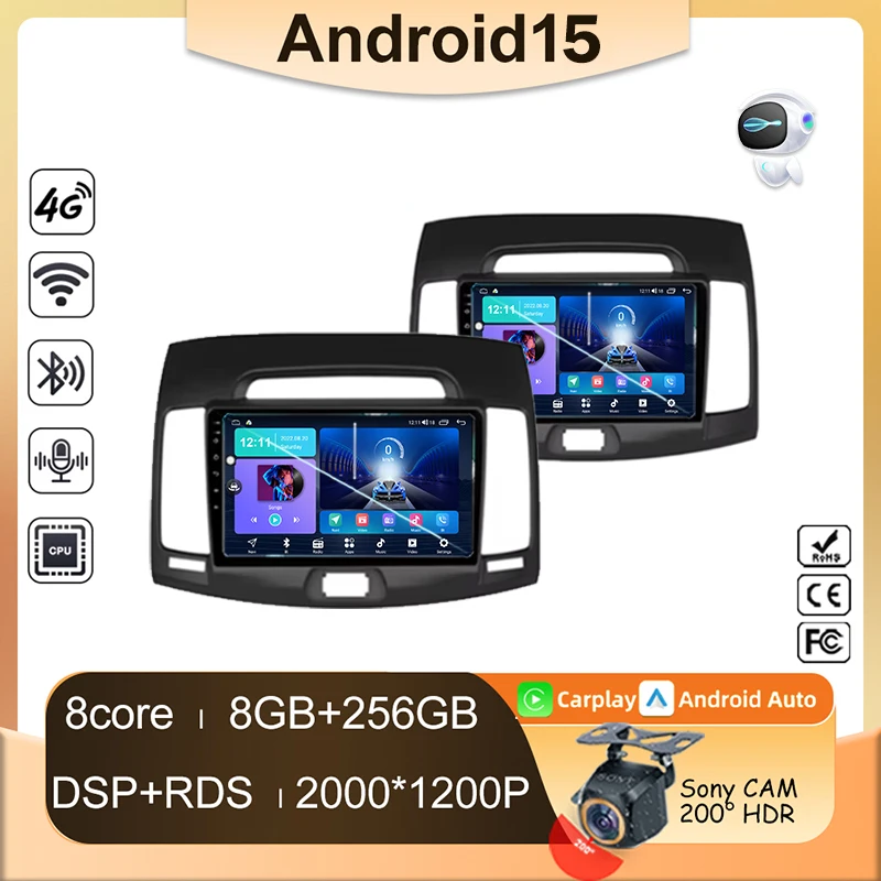 

2Din Car Radio Android 15 For Hyundai Elantra 4 2006-2012 Multimedia Player GPS Navigation Stereo Carplay QLED Screen Autoradio