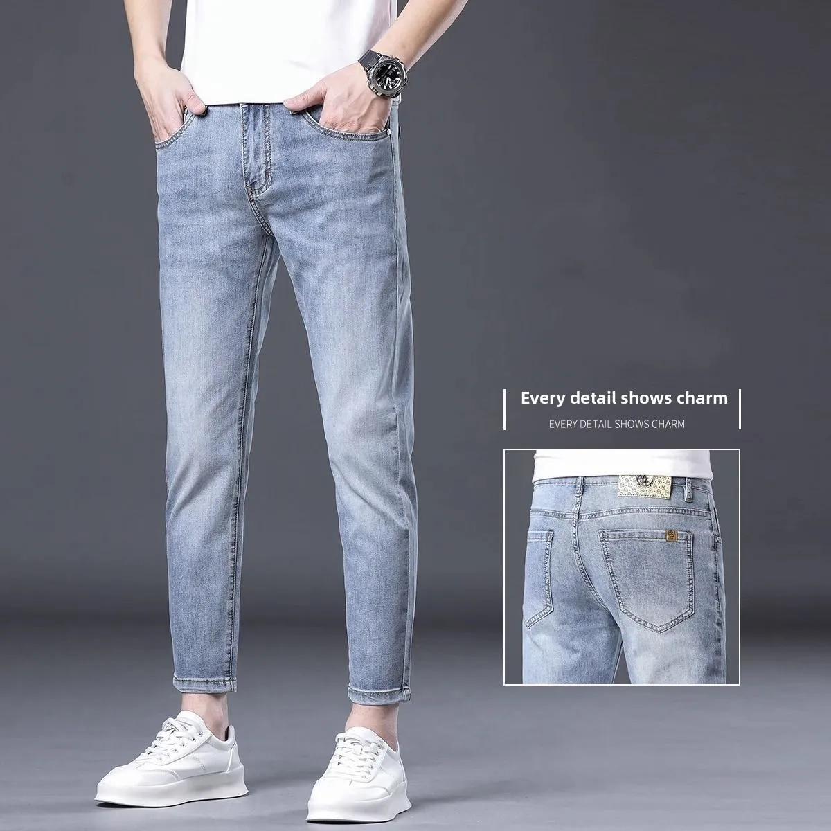 

Korean Climate Lot Pants 2025 New Blue Pants Jeans Men's Slim-fitting Small Leg Korean Versatile Elastic Trousers Men's Trousers