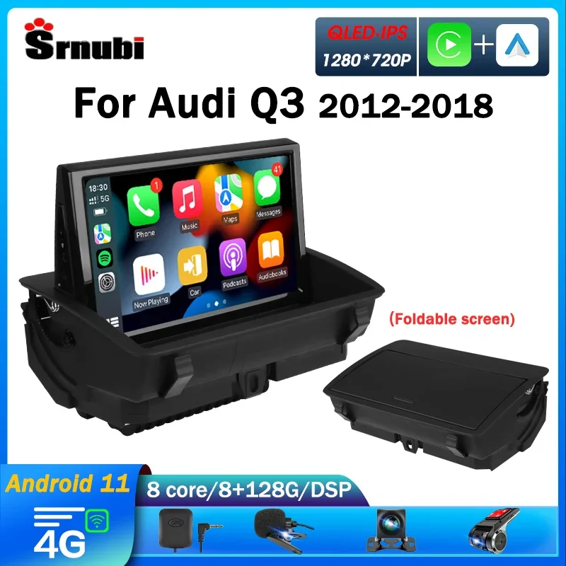 

Srnubi складной экран Android 11 Layar Touch Радио Мультимедийный мобильный телефон для Audi Q3 2013-2018 BT WIFI Carplay GPS автонавигация