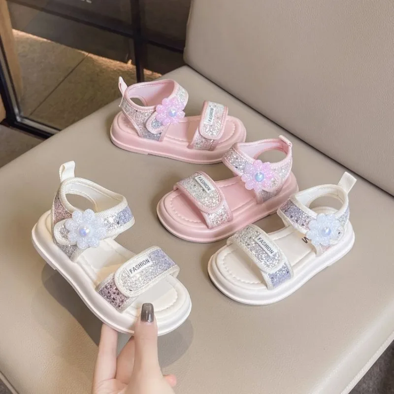 

Brand Kid Sandals 2025 Summer New Fashion Girl Sandals Sweet Princess Shoe Middle Big Student Shoe Soft Sole Kid Shoes Сандали
