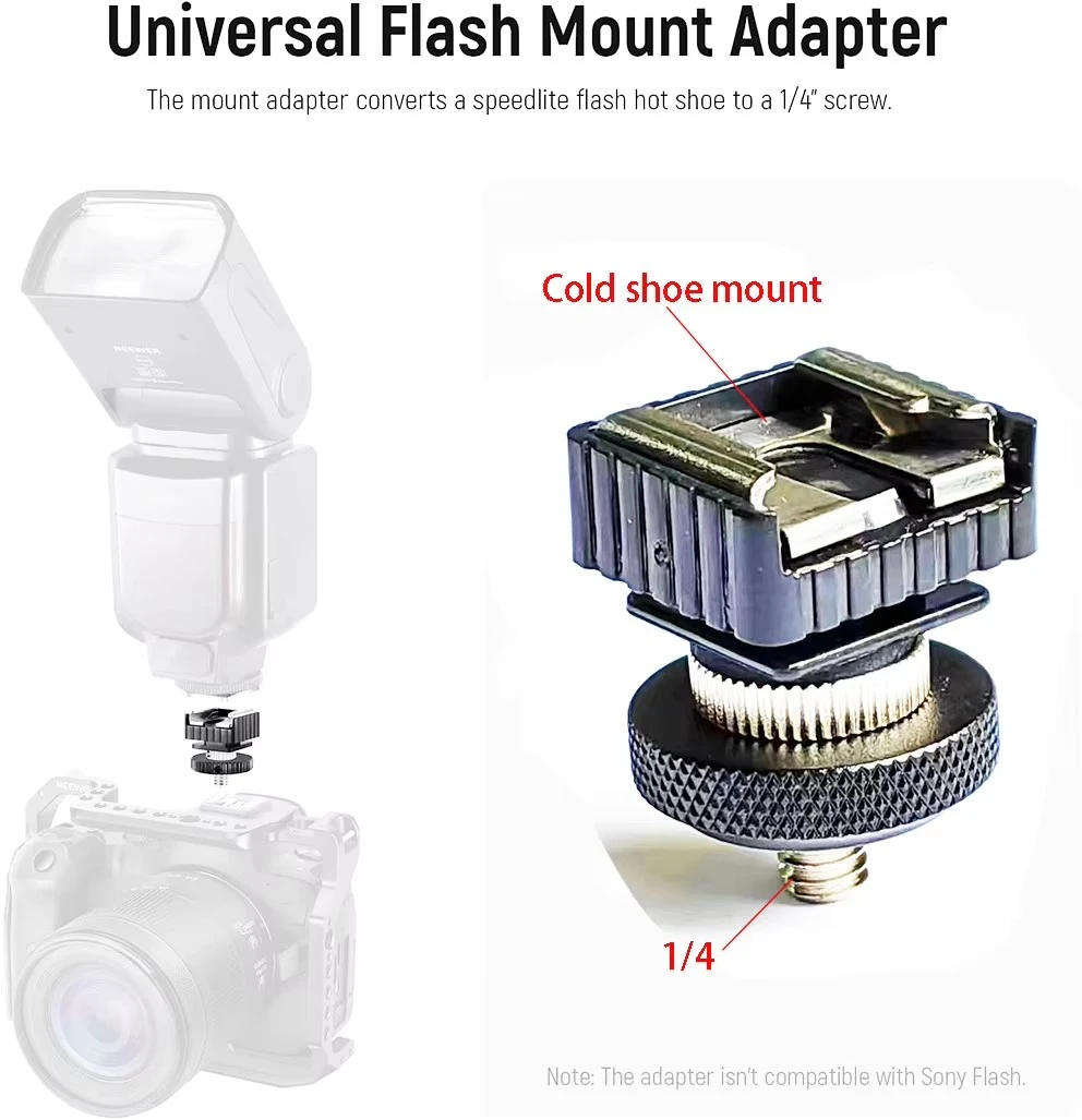 2PCS Flash Hot Shoe Mount Adapter to 1/4-20 Thread Hole Compatible with Canon Nikon Pentax Flash, 1/4” to 1/4” Male Tripod Screw