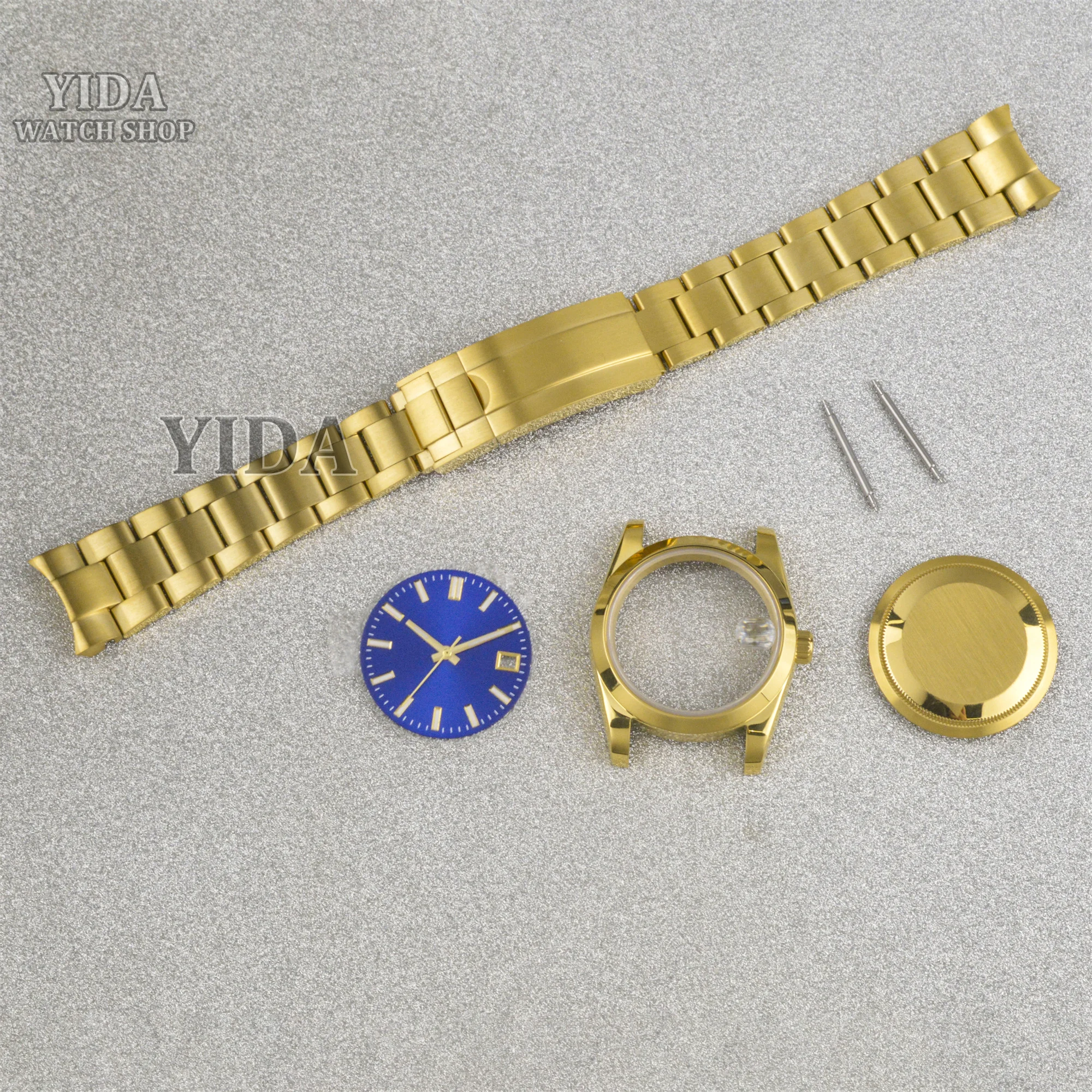 PVD Gold Watch Case Strap Dial Hands Stainless Steel Oyster Datejust Style Bracelet For NH35 NH36 Movement Watch Accessories