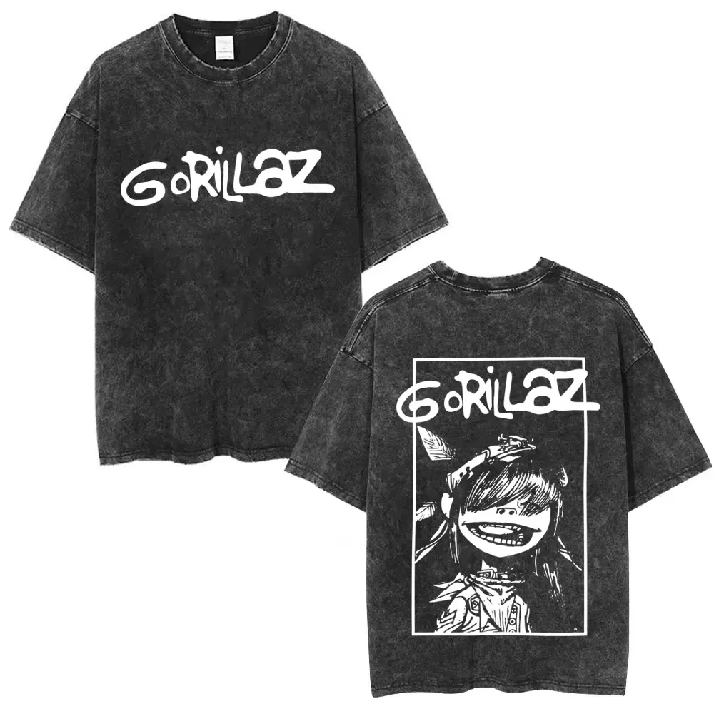 เสื้อยืดลายกราฟิกวงร็อค Gorillaz สไตล์วินเทจ ล้างสีแล้ว สำหรับผู้ชายและผู้หญิง ฮิปฮอป กอธิค พังก์ ทรงโอเวอร์ไซส์ เสื้อยืดแฟชั่นผู้ชาย สตรีทแวร์สไตล์เรโทร