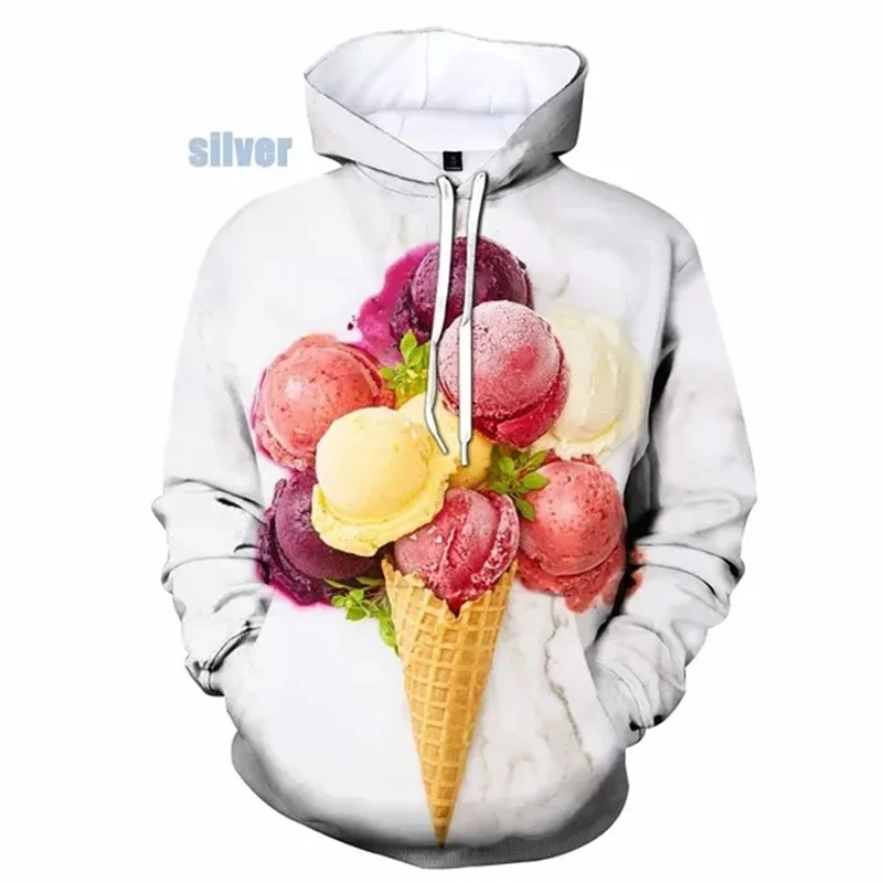 3D Print Funny Ice Cream Graphic Hoodies For Men Women Casual Plus Size Sweatshirt Hoodies Tops Mens Pullovers Streetwear