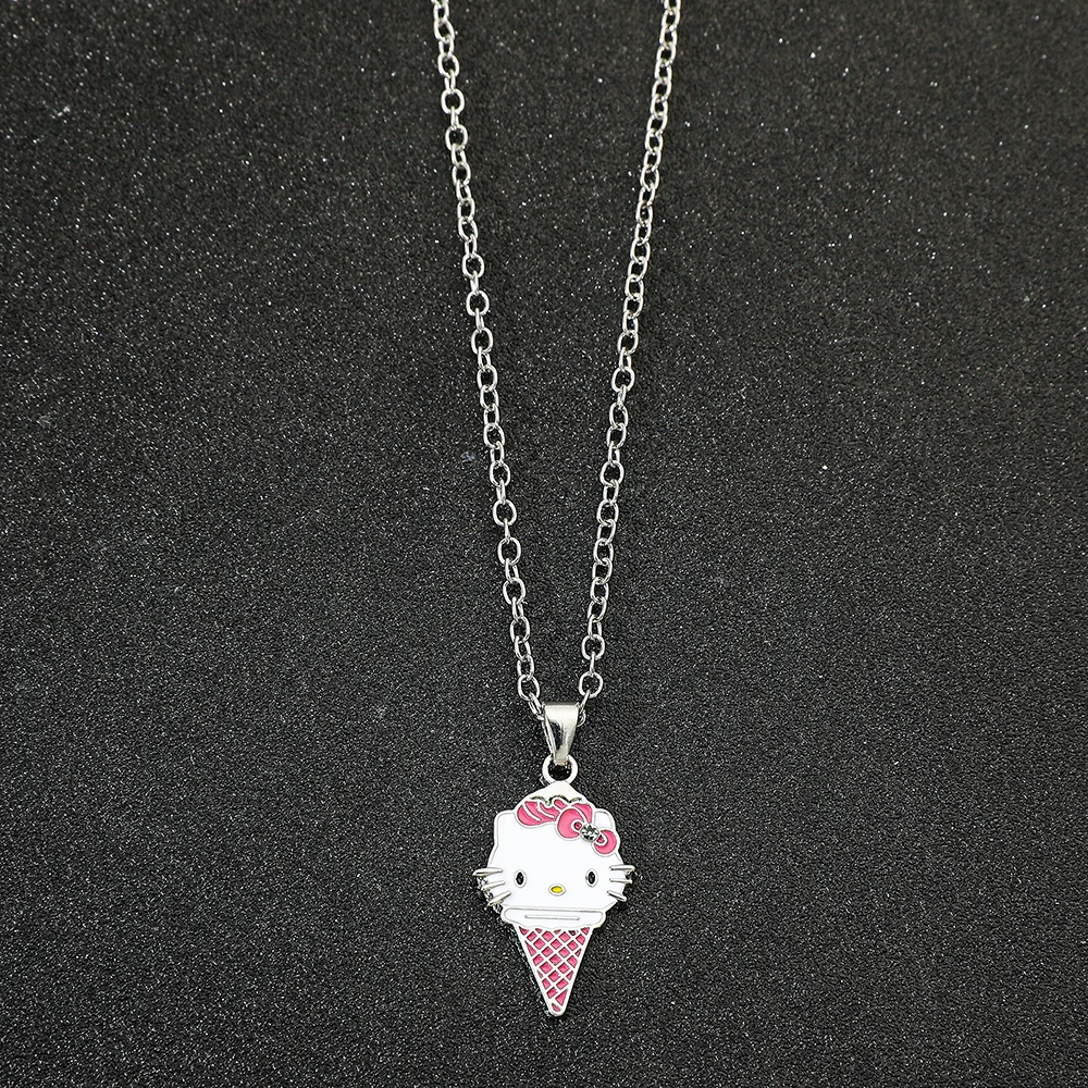 Sanrio Hello Kitty Metal Pendant Necklace Collarbone Chain Creative Cone Hello Kitty Metal Necklace Classic Anime Peripheral