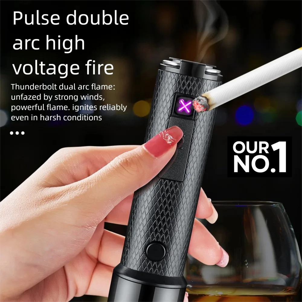 Equipped with Dual Arc Power Bank, Multifunctional Charging, Three Speed Strong Light Flashlight, Lighter