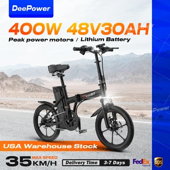 Image DeePower US Stock K300 Mini Electric Bike Moped Ebike 400W Motor 48V 30AH Battery Women Road Electric Bicycle For Adults E Bike