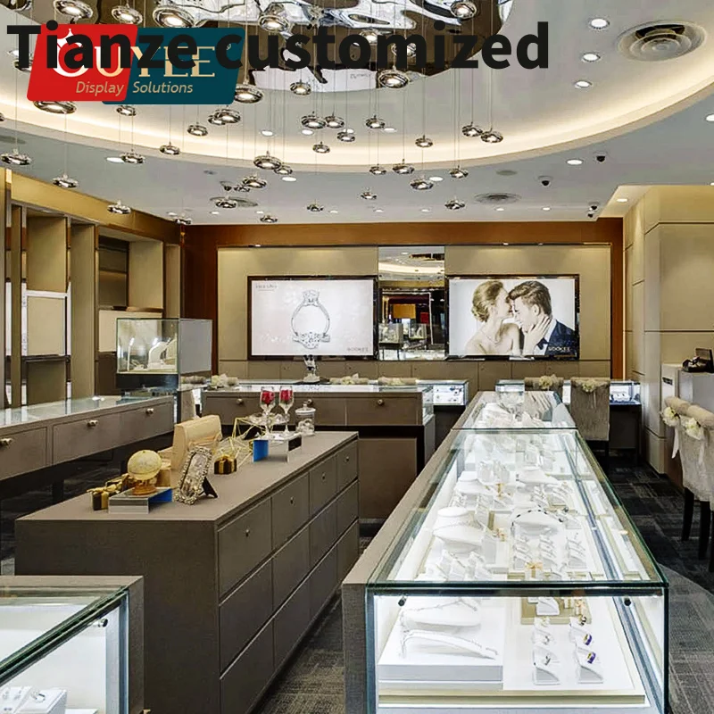 Customized-Layout Plan Sevice Jwewlry Shop Decoration Design Silver Jewelry Kiosk Luxury Glass Jewellery Showcase Display