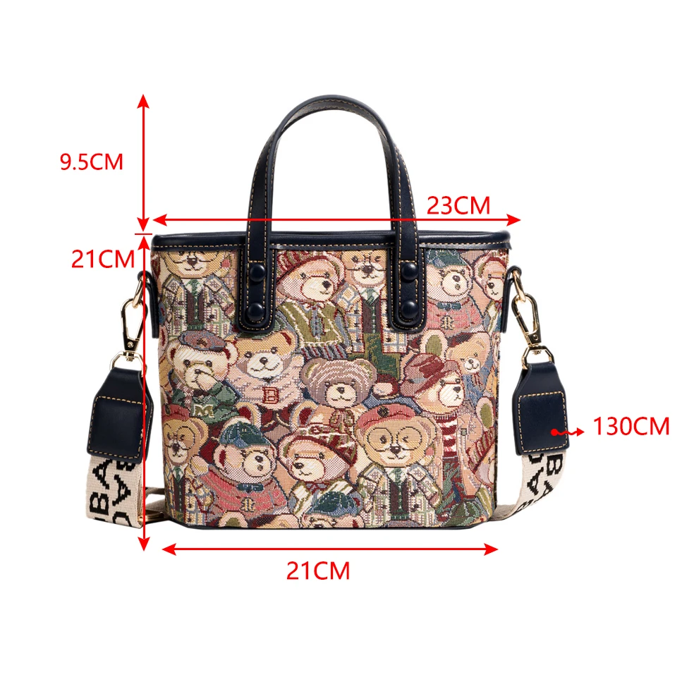 Canvas Bag Women\'s Summer New Cartoon Large Capacity Trend Leisure Handheld Shoulder Bag Commuter Crossbody Bag