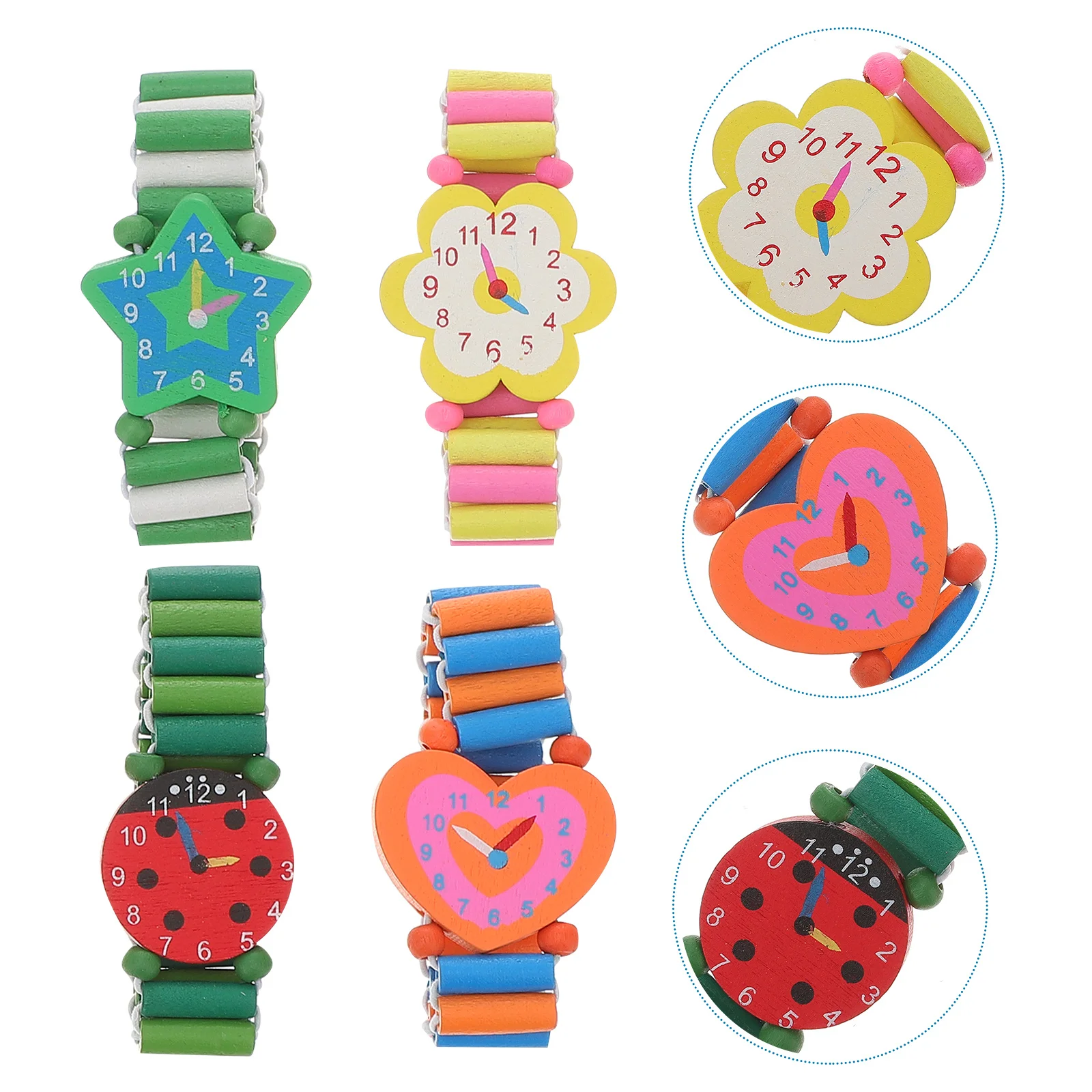 6-teiliges Kinder-Uhrenarmband im Cartoon-Stil, hochwertiges Mini-Uhr-Dekor aus Holz, lustiges pädagogisches Geschenk für Kinder, Weihnachts- und Geburtstagsfeier