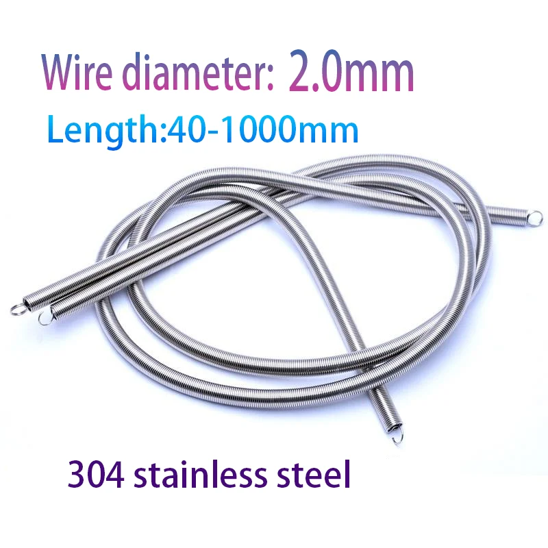 

304 stainless steel pull spring double loop closed hook Stretch spring,Wire Dia2mm,OuterDia12/14/15/16/18/20mm,Length280-1000mm