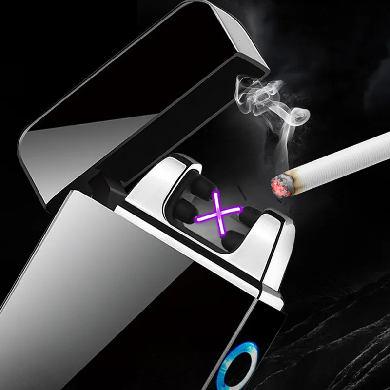 Power Display Rechargeable Dragon Lighter Outdoor Windproof USB Flameless Pulse Double Arc Lighter Touch Sensitive Men\'s Gadget