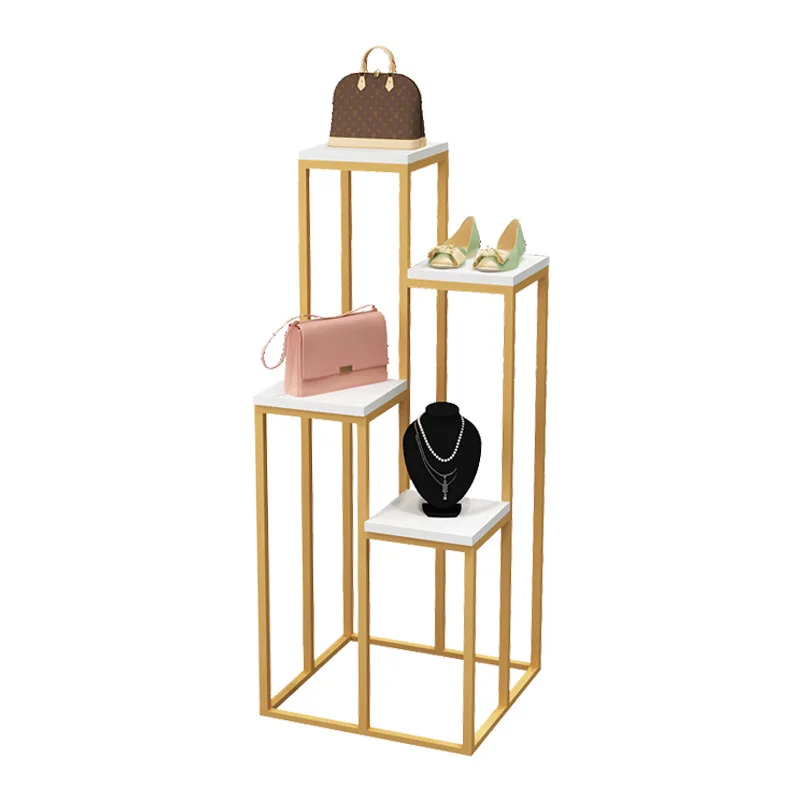 Imagem -03 - Display Rack Stand para Mulheres Loja de Roupas de Shopping Loja de Roupas Infantis Bolsa de Metal Dourado Alto Baixo Sapatos Cachecol Chapéu