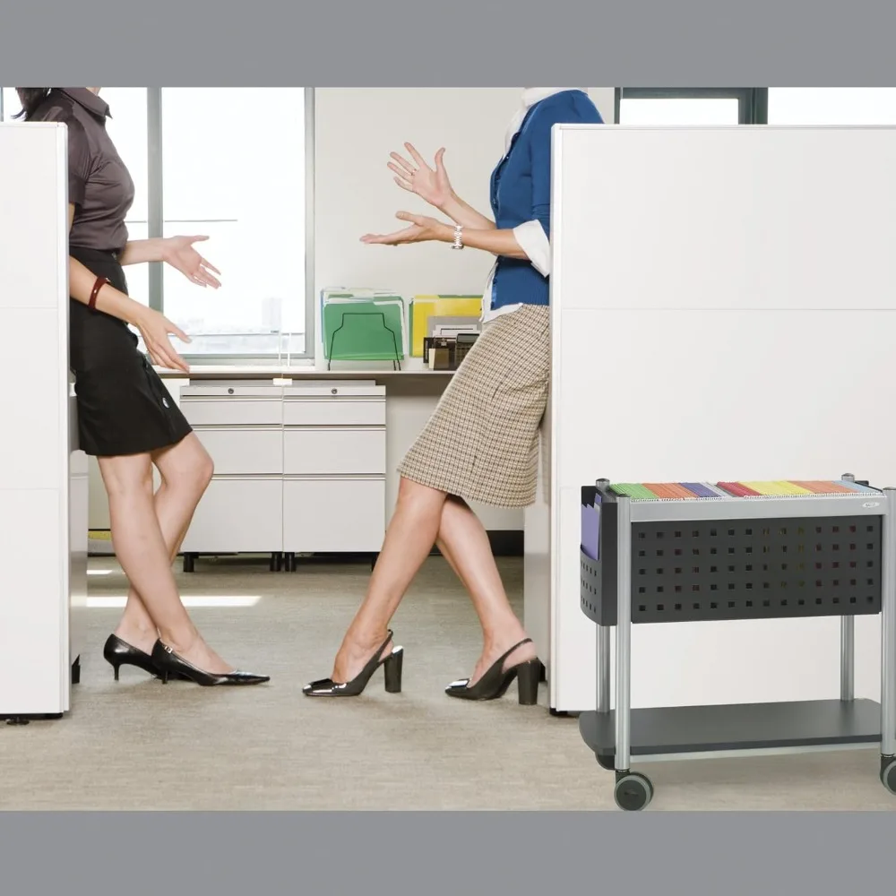 Carrello portadocumenti mobile con superficie di lavoro, adatto alle cartelle sospese di lettere e dimensioni legali, include un coperchio e chiave con chiusura