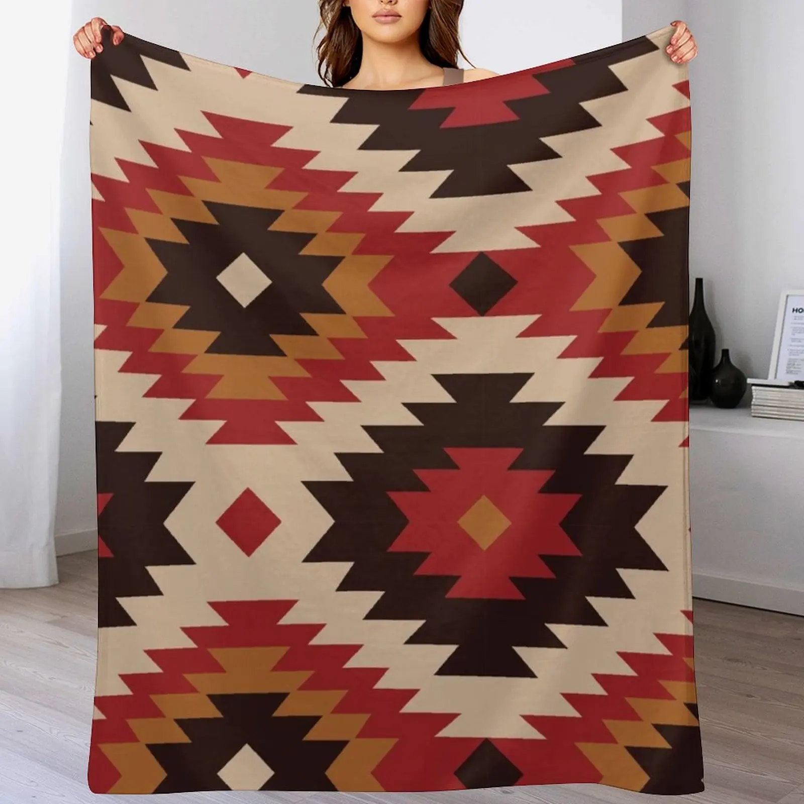 

Navajo Red And Mustard Throw Blanket Warm Flannel Blanket for Couch Chair Bedroom