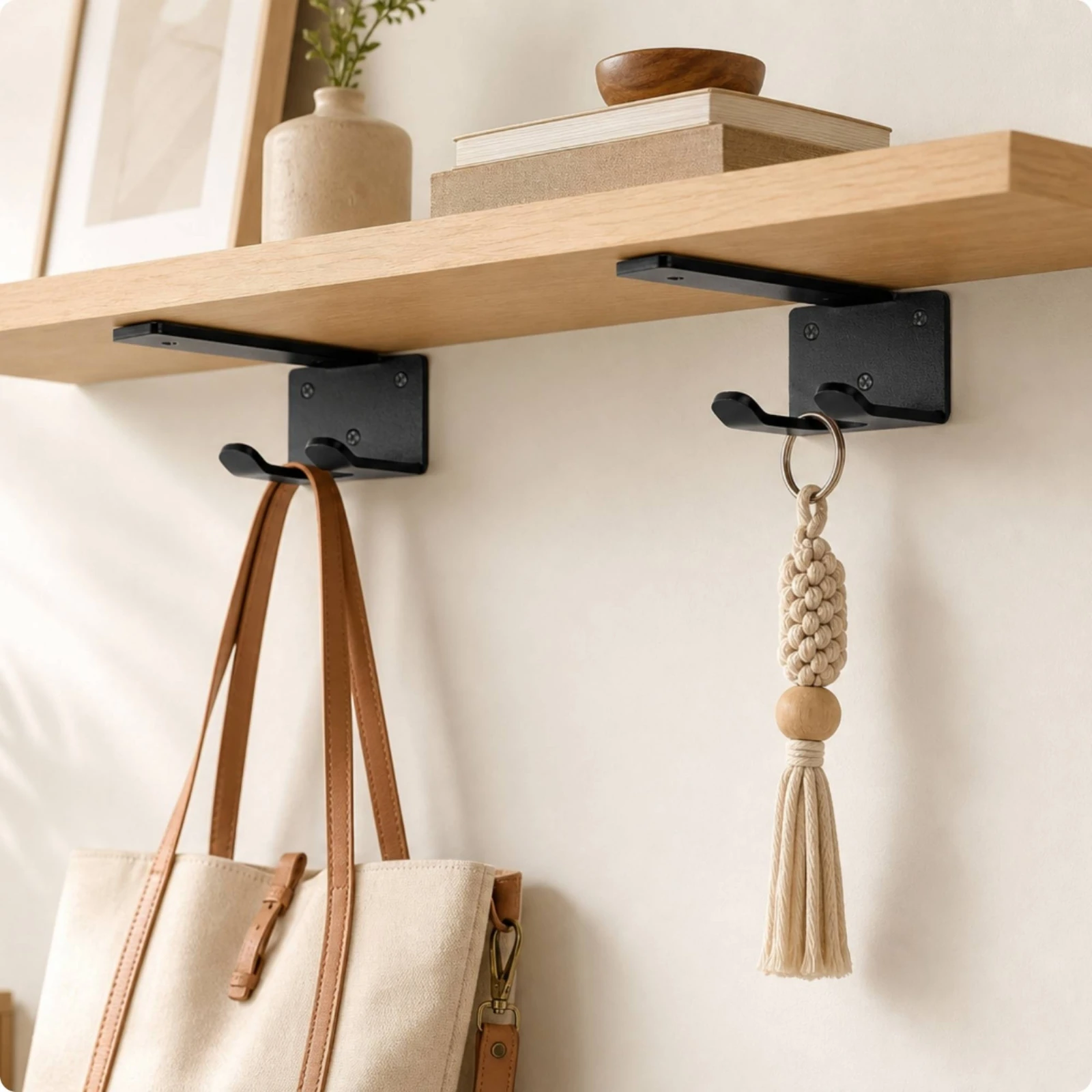 2 Pieces Shelf Bracket with Hook Compact L-Shaped Bracket Hardware Solid Long-Lasting for Kitchen, Entryway