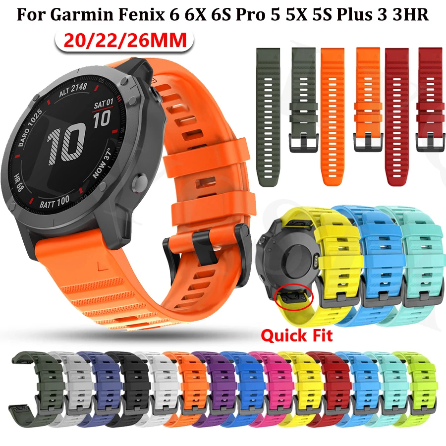 26 22 20mm Watch band For Garmin Fenix 7S 7X 7 6 6S 6X Pro 5 5X 5S Plus 3HR 935 Silicone Bracelet Easyfit Wrist Strap Correa