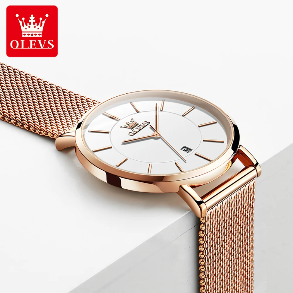OLEVS 5869 Watch for Women Ultra Thin 6.5 mm Trendy Minimalist Auto Date Hand Clock Waterproof Ladies Original Quartz Wristwatch