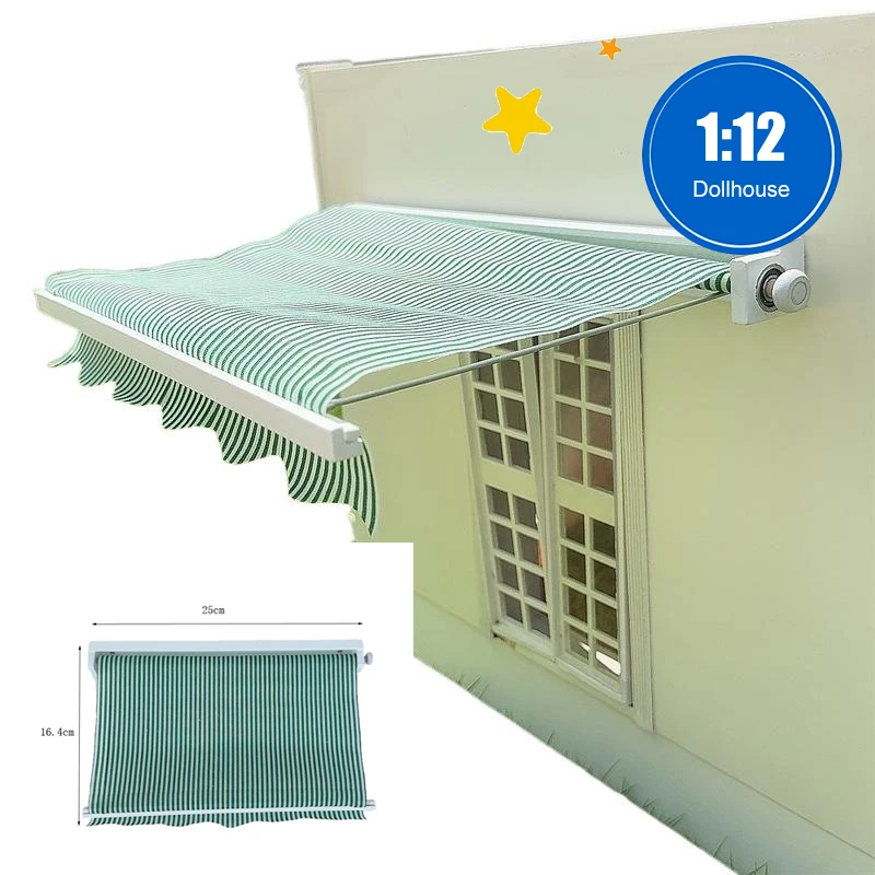 1/12 دمية محاكاة الأخضر مخطط المظلة نموذج دمية المنزل في الهواء الطلق شرفة ظلة المشهد الديكور اللعب #1
