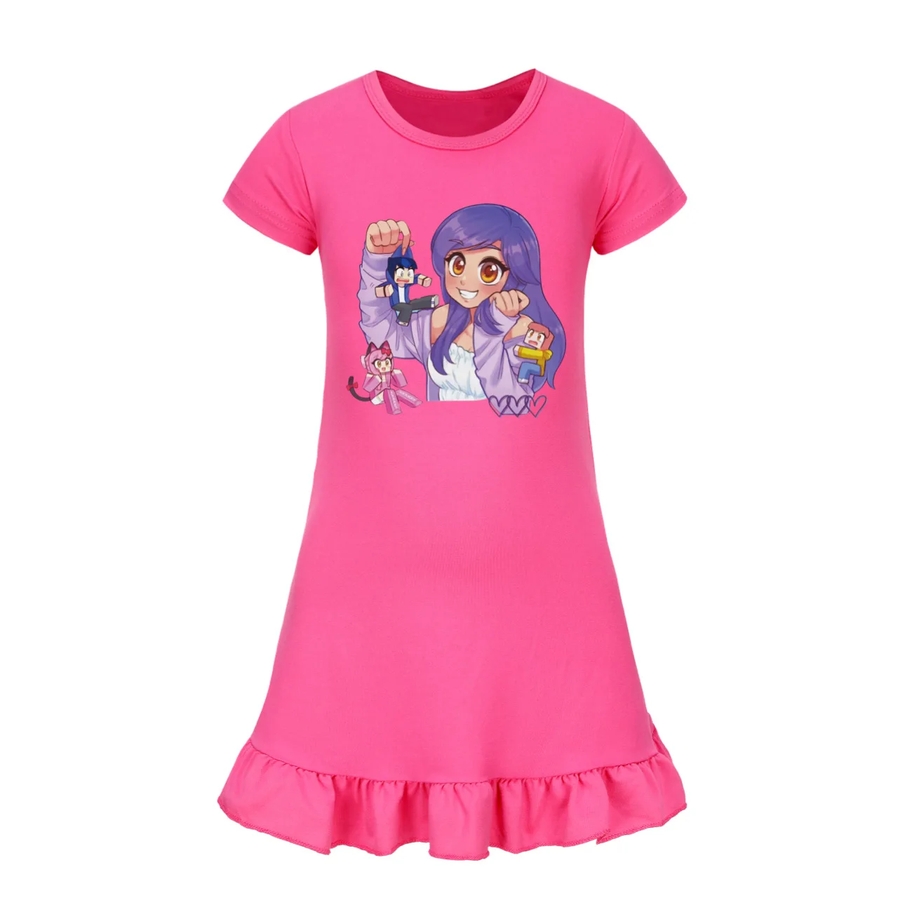 Kawaii Aphmau Cat Clothes Kids 2025 Summer Short Sleeve Nightgowns Baby Girls Casual Dresses Children Cartoon Daily Sleepdress