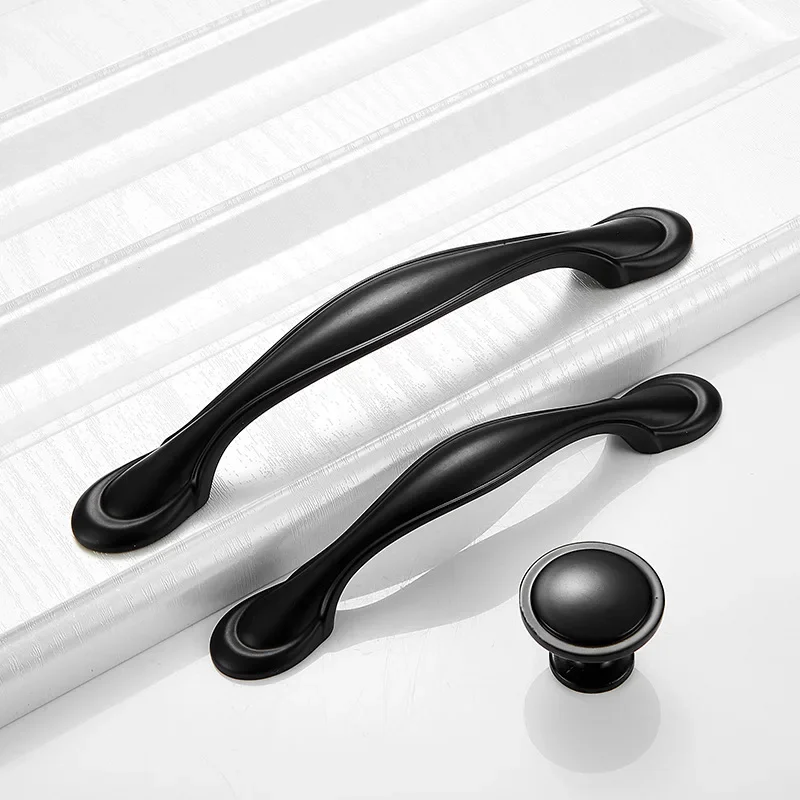 Black Handle American Modern Simple Zinc Alloy Wardrobe Cabinet Door Single Hole Pulls Matte Black Shower Room Handles Furniture