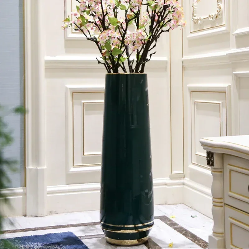 Nordic Ceramic Vases for Living Room Light Luxury Creative Design Floor Vase for Office Agate Green Large Decorative Flower Vase