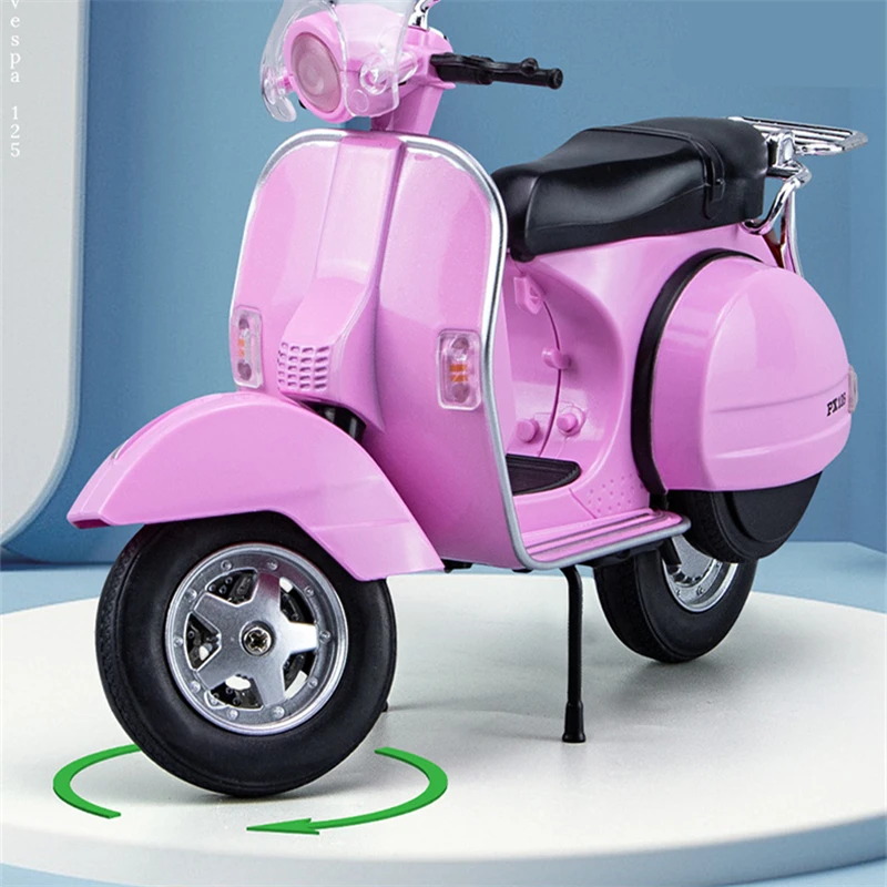 1/10 Vespa 125 Alloy Classic Leisure Motorcycle Model Diecasts Metal Motorcycle Model Simulation Sound and Light Childrens Gifts