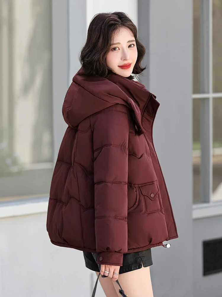 

Женская утепленная хлопковая куртка с капюшоном, зимняя теплая модная верхняя одежда в корейском стиле, свободный крой, длинный рукав, на молнии