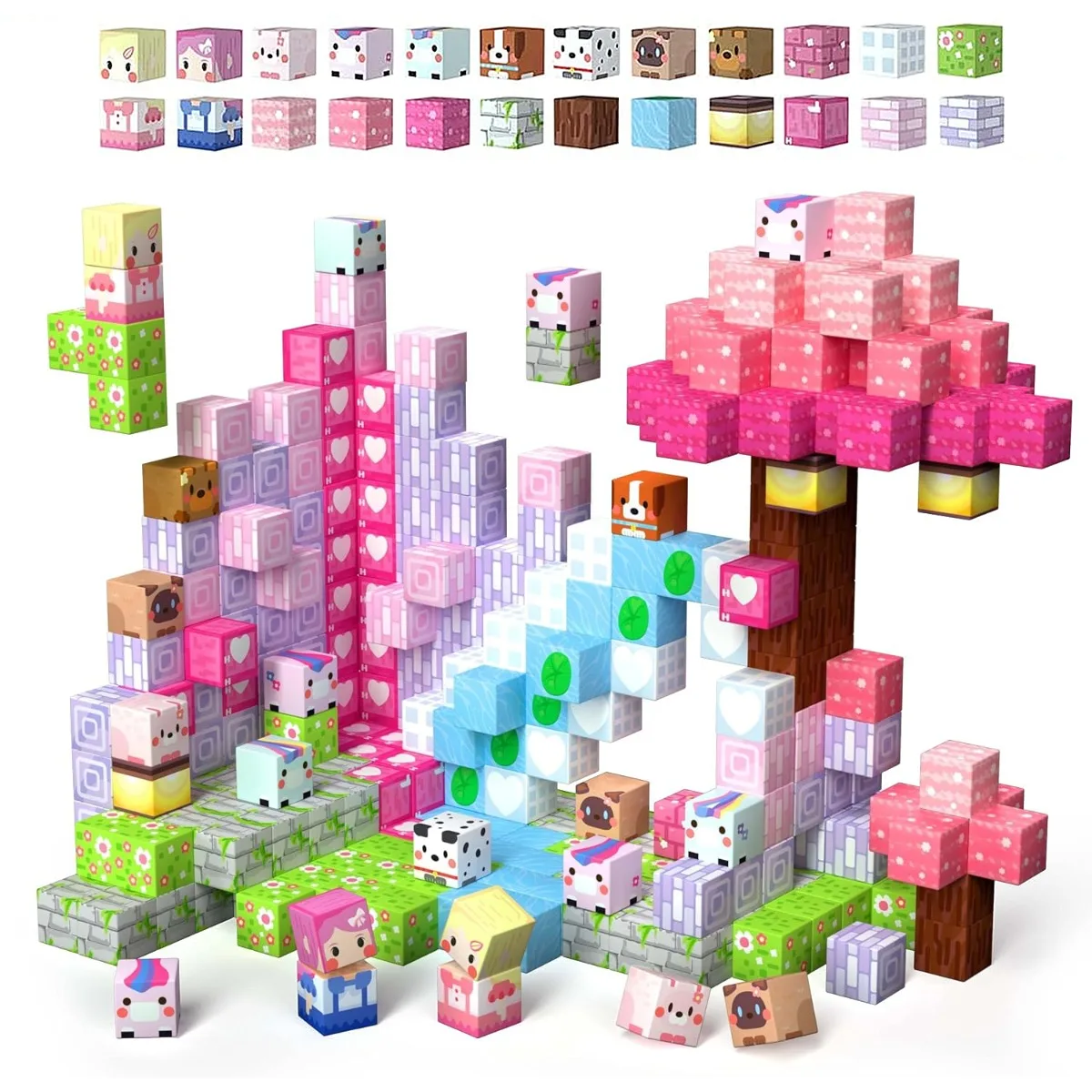 Magnetische bouwstenen Speelgoed Mijnwereld Magneet Prinses Kasteel Bloesem Grot Plant Zombies Kubus Set Baksteen Kubus Speelgoed Kinderen Cadeau