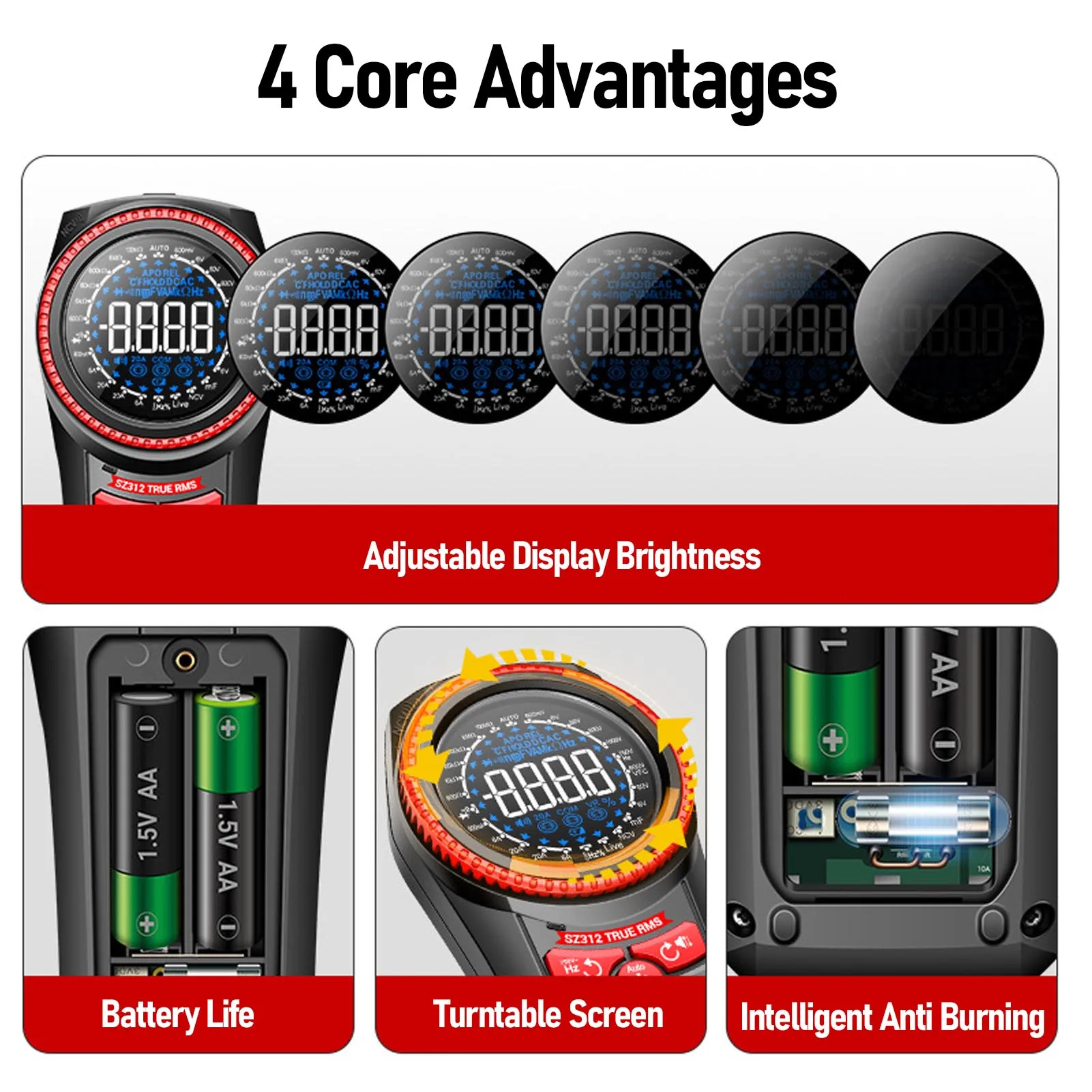Digital Multimeter Volt Ohm Amp Meter Non Contacting Voltage Detection Versatile Temperature Measurement for Construction Site