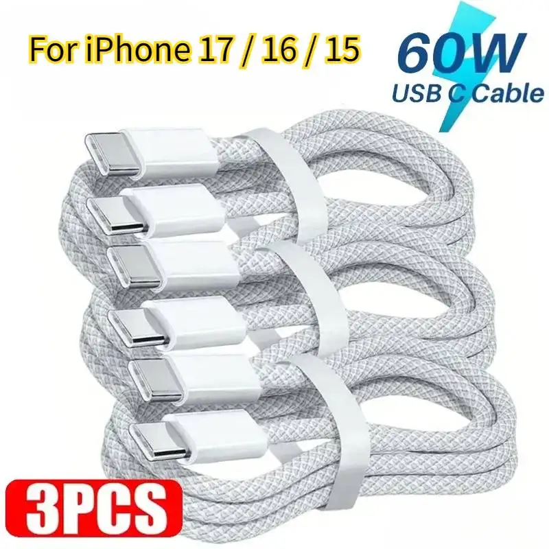 

60W USB-C To Type C Cable for IPhone 15 16 17 Pro PD 60W Fast Charging Wire for Huawei Xiaomi Samsung Weaving Data Cable Line