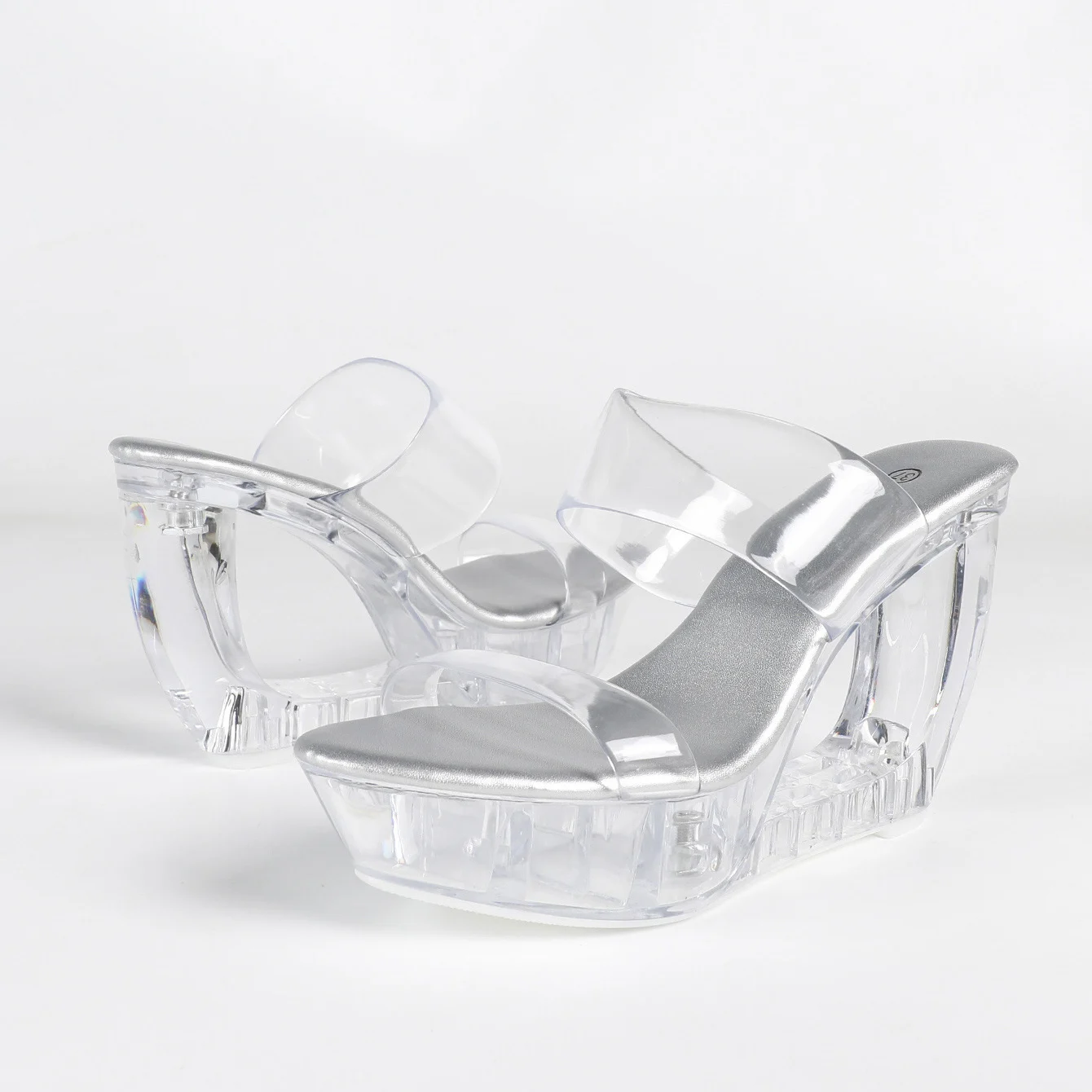 Damen-Mules mit Strass und klobigem Blockabsatz, 10,5 cm hohe Plateau-Sandalen, sexy offene Zehenpartie, rückenfrei, zum Hineinschlüpfen, Sommer-Fairy-Stil