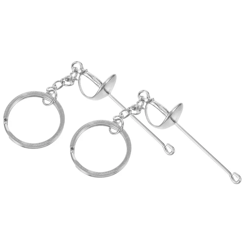 2Pcs Delicate Fencing Keychain Exquisite Detail Metal Key Ring Multi Purpose for Backpack Hanging Ornament Sports Fan Souvenir