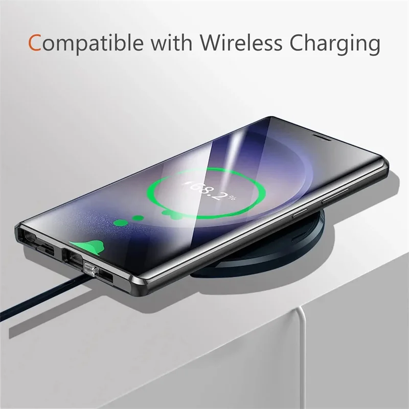 For Samsung Galaxy S25 Ultra S22 S23 S24 Ultra FE Case Metal Alloy Magnetic 360° Full Surround Screen HD Glass Protection Cover