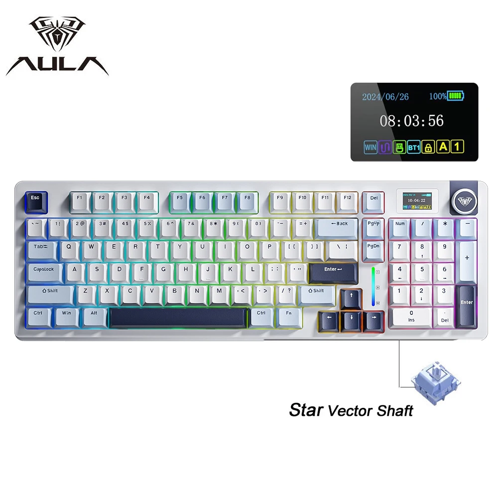 AULA S98pro Draadloos mechanisch toetsenbord Drie-modus pakking RGB Hot-swap Esports-gamingtoetsenbord met TFT en multifunctionele knop