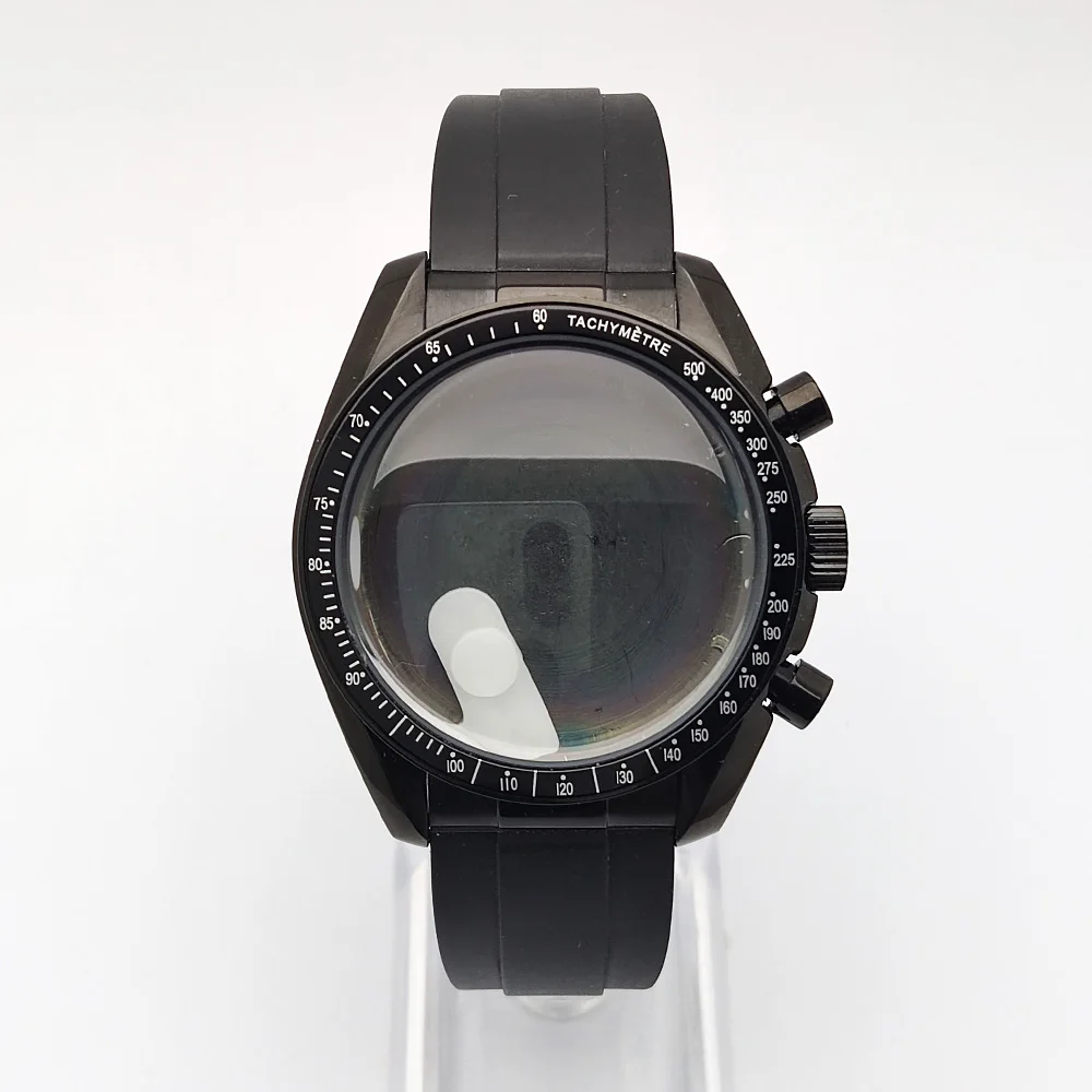 Black vk63 Watch case kit Rubber strap Multifunctional chronograph case fit VK63 movement Stainless steel mineral glass case