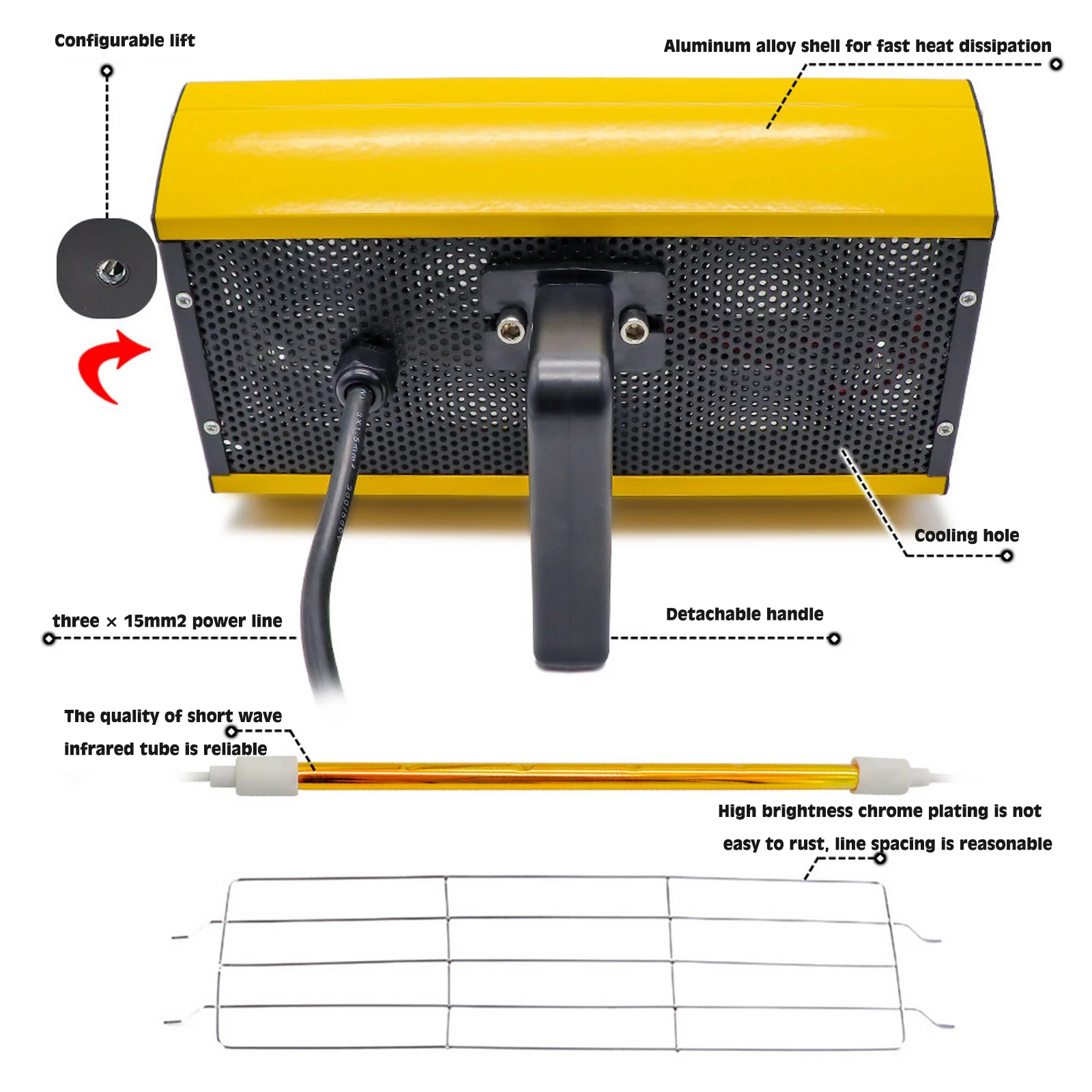 2000W Infrared Paint Curing Lamp for Drying Hot Paint Dryer Heating Lamp Heater Infrared Lamp Light Shortwave Spray Paint Booth