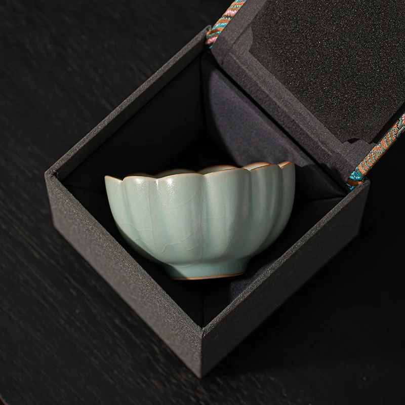 

Ru Ware Tea Cup Single Ceramic Azure Ru-Porcelain Gracked Glaze Supportable High-End Gift Box-Packed