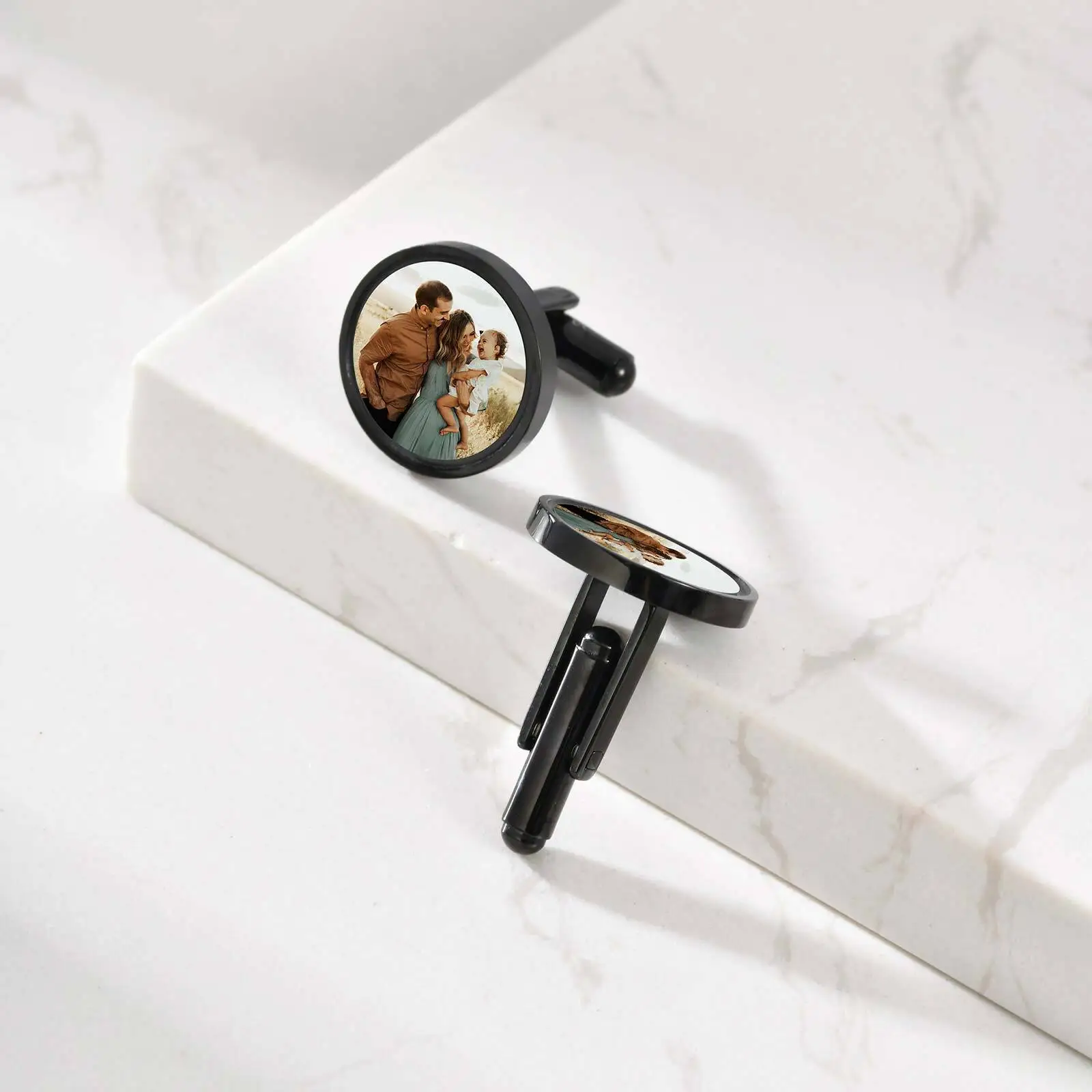 Gemelli con foto personalizzati per uomini e ragazzi, gemelli con foto impermeabili, regalo di gioielli casual per marito padre papà