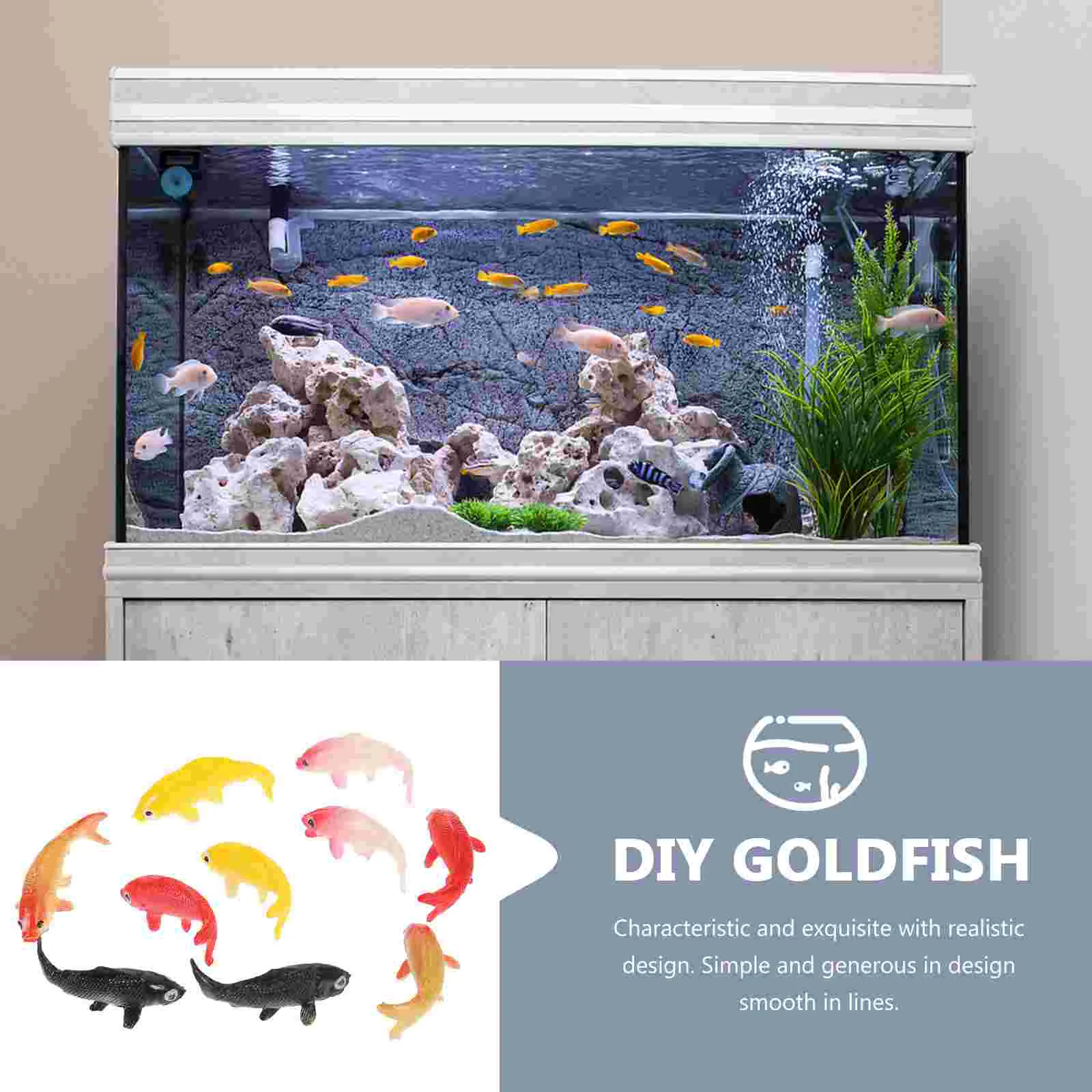 10-teiliges Goldfisch-Modell, Aquarium-Dekoration, Kunststoff, gefälschte Tierdekoration, bezaubernder Haushalt, PVC, künstlicher, ausgefallener Karpfen