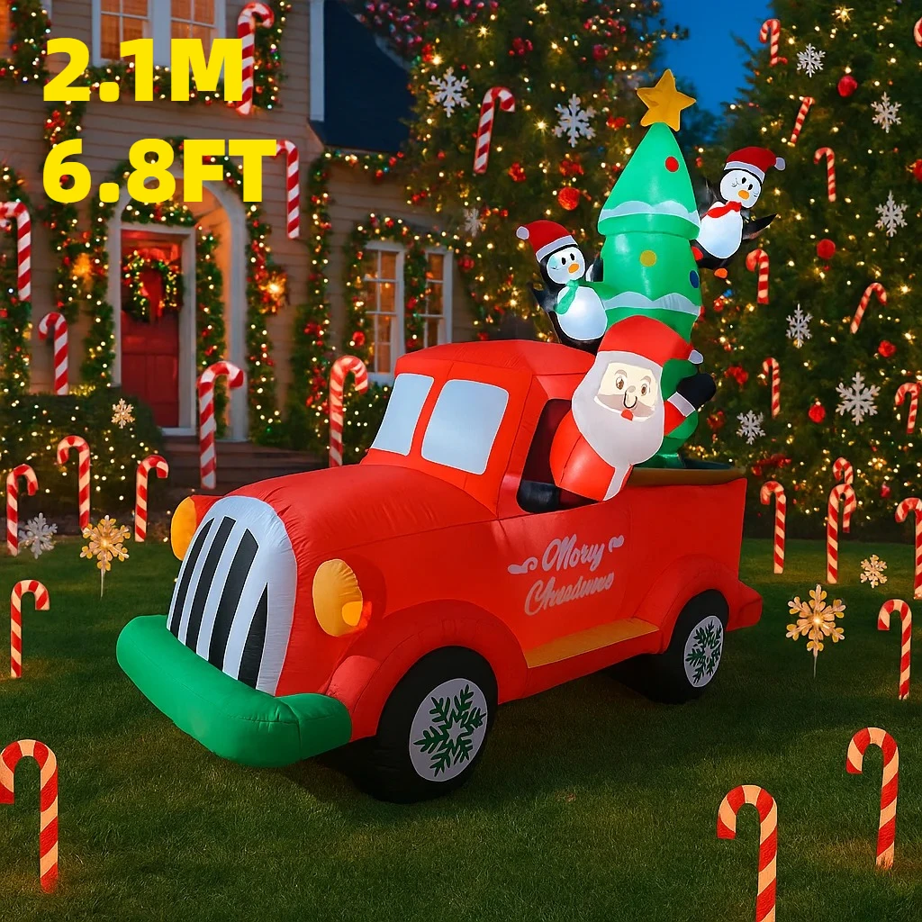 

2.1M/6.8FT Inflatable Santa Claus Truck with Penguin Christmas Tree Lights LED Home Decor Toys Yard Xmas Holiday Decor Supplies