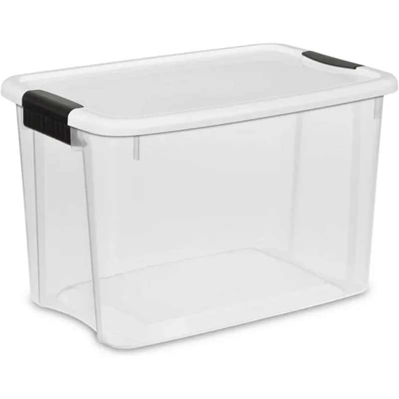 6-Pack Stackable Storage Bin with Lid, Clear Design, 30 Quart